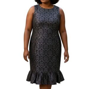 Oscar by Oscar de la Renta Dress Flounced Metallic Jacquard Sleeveless Size 14